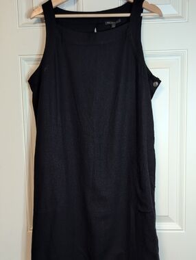 For Cynthia Navy Linen Viscose Shift Dress • Sleeveless • Pockets • NWT